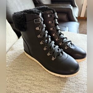 MIA Black and White Winter Boots with Lace-Up Design